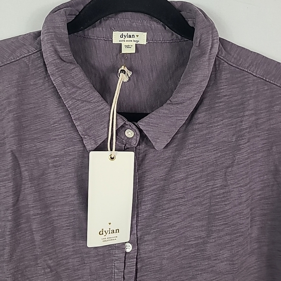 NWT Dylan Women's Short Roll Sleeve Button Down Shirt Purple Preppy Cottonsz XL - Picture 2 of 5